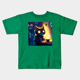 Futuristic Cat is Serving Some Coffee to a Customer Kids T-Shirt